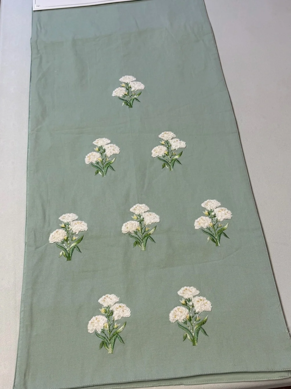Sage Green Floral Embroidered Table Runner - Brand